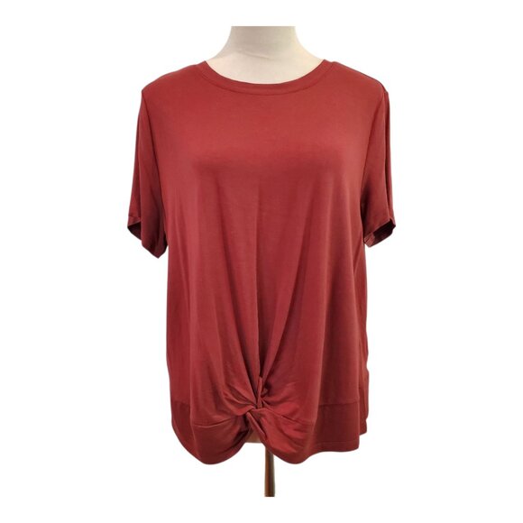 TORRID SZ 1 (14/16 -1X) Super Soft Slub Crew Neck Twist Crop Tee Red - Picture 2 of 10